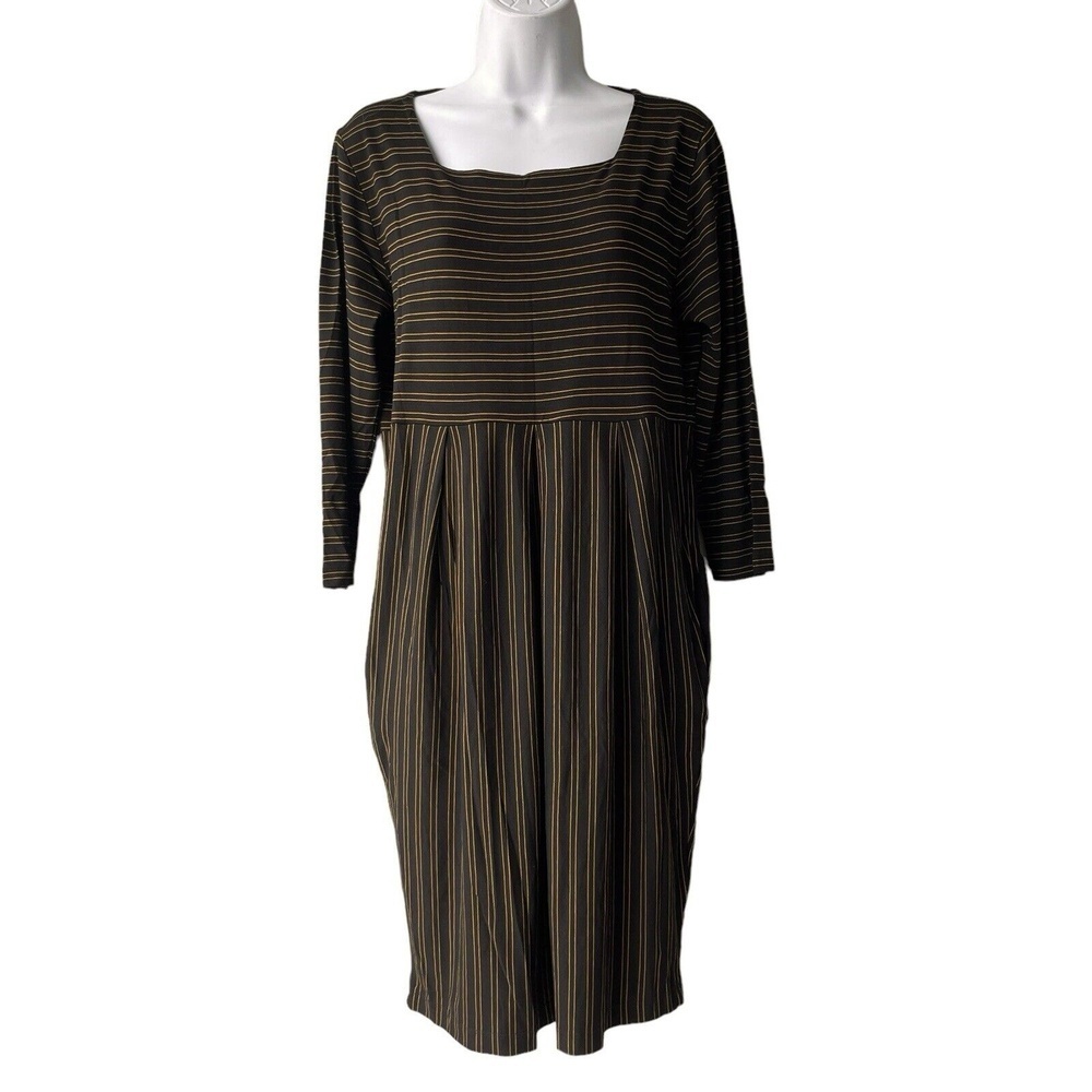 MASAI Striped Sheath Dress Women’s Size Medium Black 3/4 Sleeves Jersey Knit